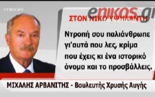 Φραστική επίθεση βουλευτή της Χρυσής Αυγής στον Βασίλη Υψηλάντη
