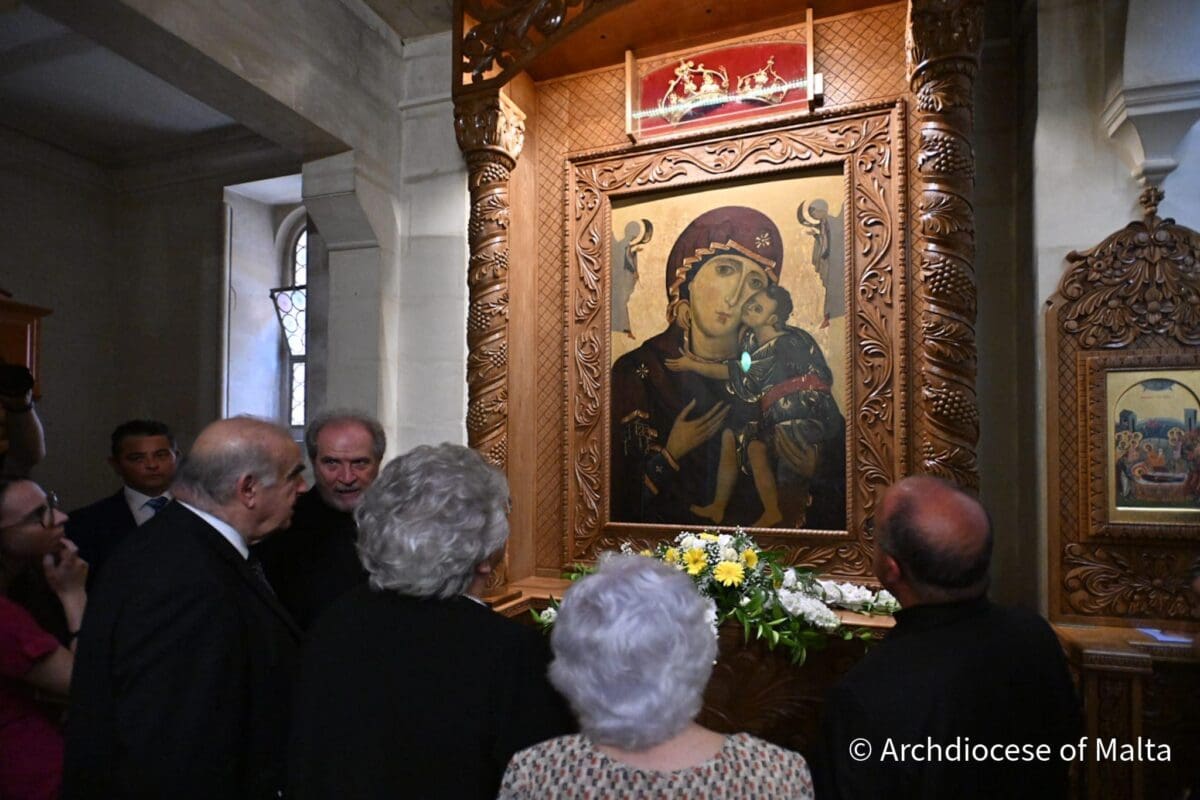 Η Παναγία Δαμασκηνή, η ιστορική βυζαντινή εικόνα που μεταφέρθηκε από τη Ρόδο στη Μάλτα το 1530.